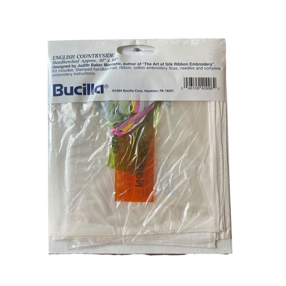 Bucilla Silk Ribbon Embroidery Kit English Countryside Handkerchief VTG NEW - Picture 2 of 2